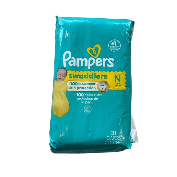 PAMPERS  Swaddlers Diapers  Size Newborn N 31 Count  10 lbs. - Picture 1 of 3